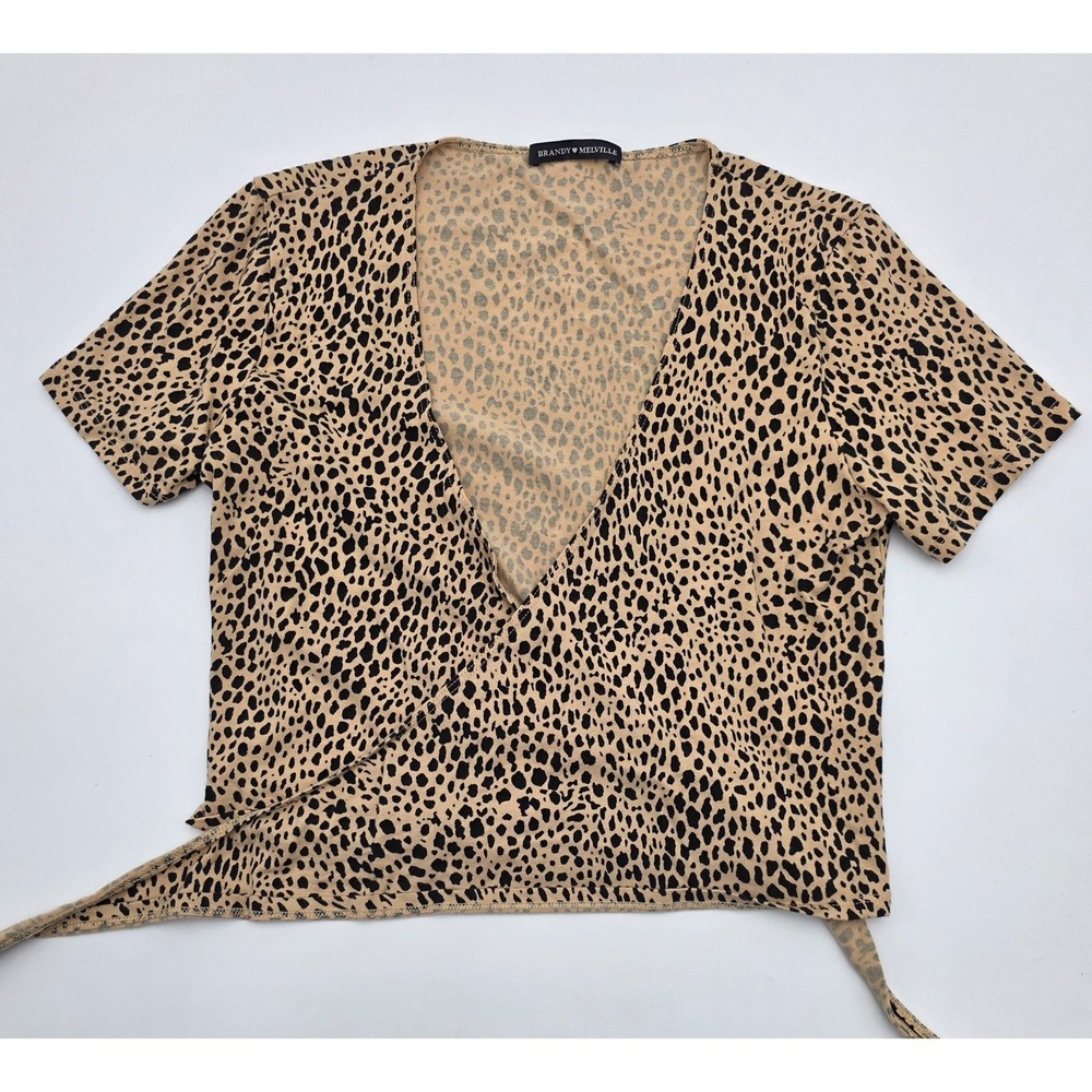 Brandy Melville Leapard Wrap Top Womens OS One Size V Neck